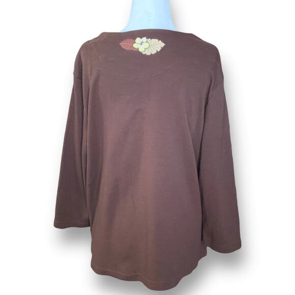 Vintage Breckenridge Cardigan Top Brown Fall Leaves Dark Floral Animal Print - Picture 7 of 12